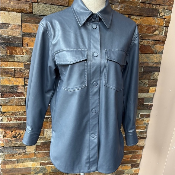 Blue H&M Faux Leather Button-Up Shirt/Jacket - Picture 2 of 8